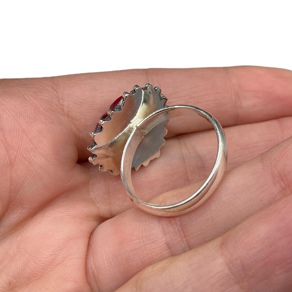 Red Rose Dahlia Kingman Turquoise Heart Ring Size 10 Solid 925 Sterling Silver - Picture 5 of 7